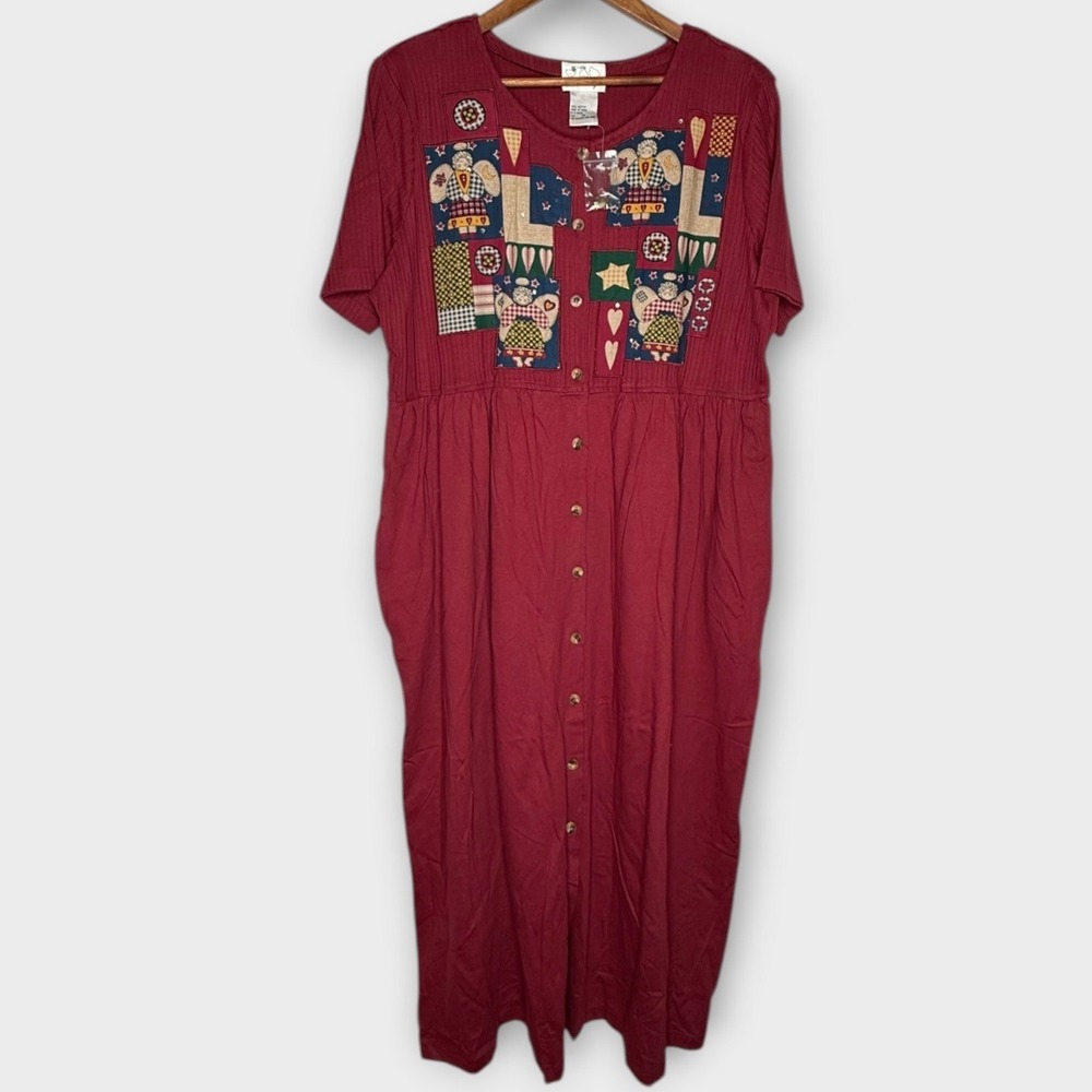 NWOT Quacker Factory Primitive‎ Angel Doll Dress Burgundy Quilted Rhinestones 1X